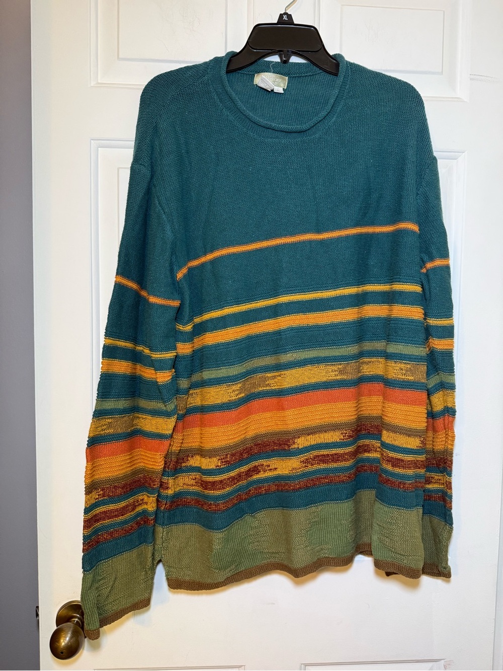 Territory Ahead Mens Large Teal Multicolor Southwestern Stripe Roll Neck Sweater